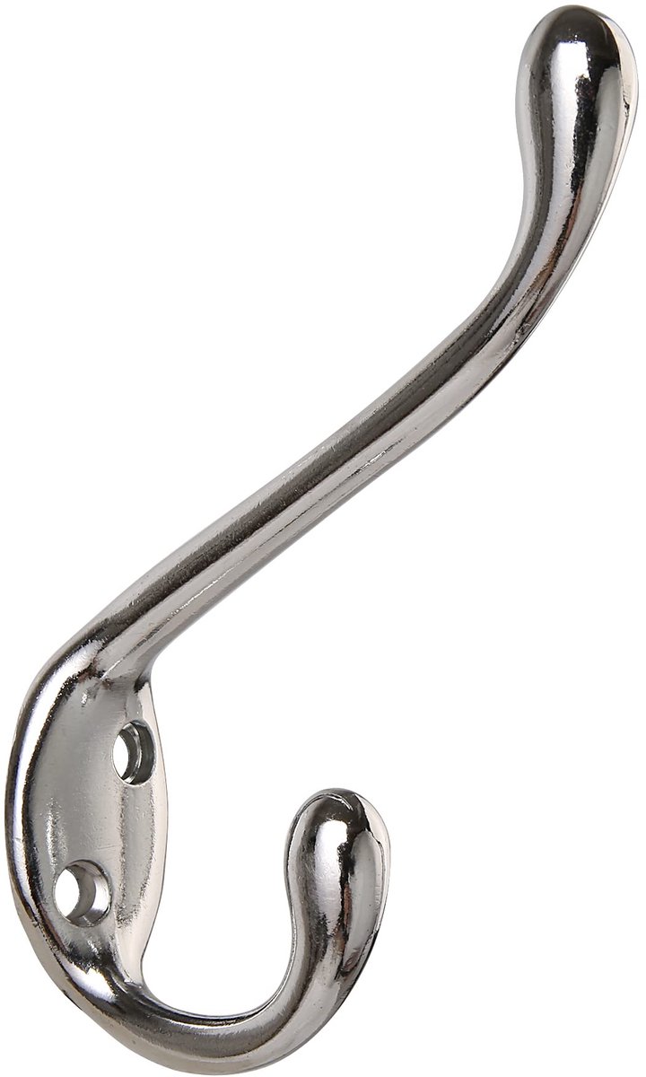 6 PCS Double Prong Robe Hook, Dual Coat Hooks with 12 Pieces Screws Antique Wall Mounted Hooks Robe Vintage Hooks Hangers Large Heavy Duty for Hat Clothes Hanger Towel Keys (Chrome)