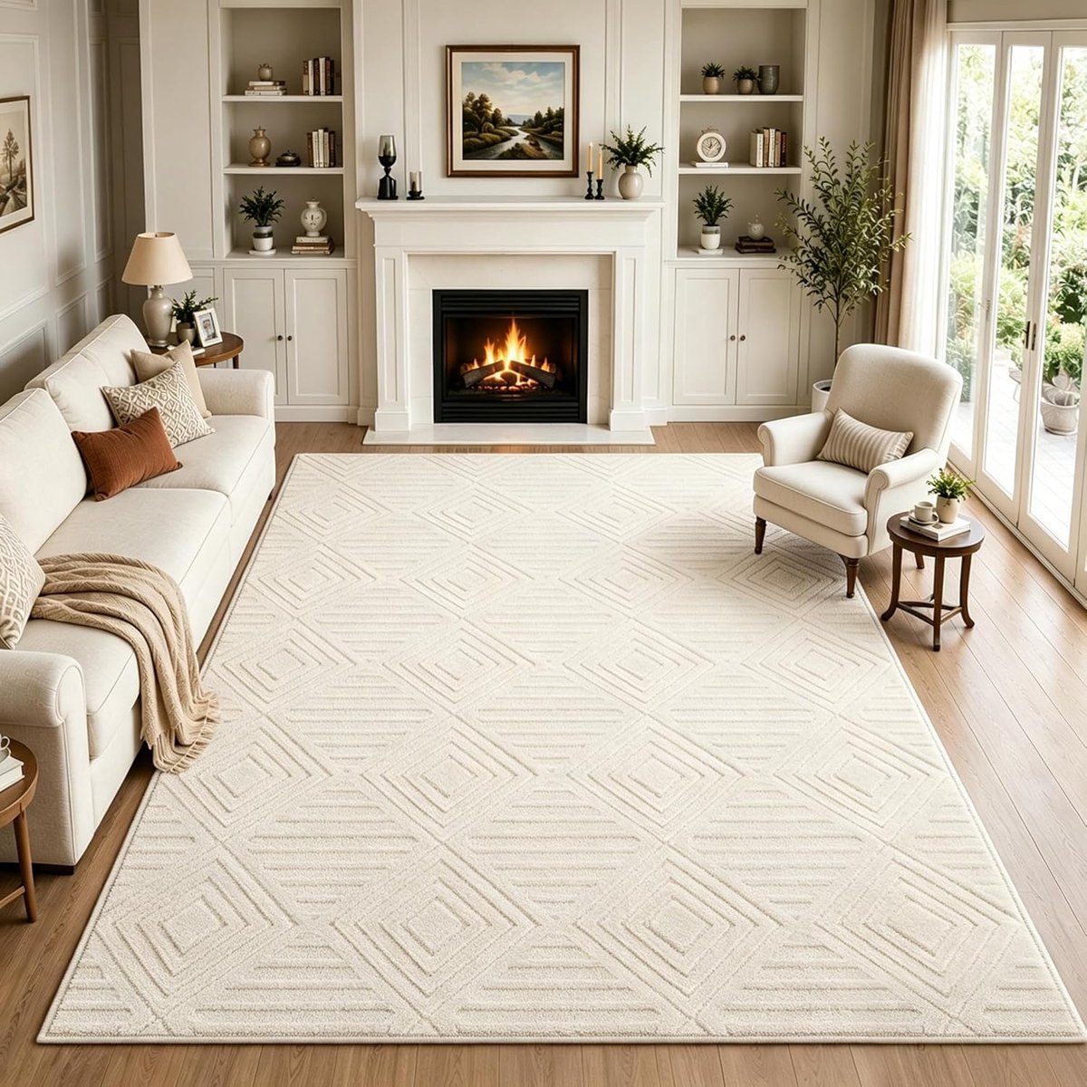 Vloerkleden voor woonkamer, 160 x 230 cm, antislip, groot, pluizig geometrisch tapijt, hoogpolig, modern design, hoogpolig nachtkastje voor slaapkamer, eetkamer, kantoor