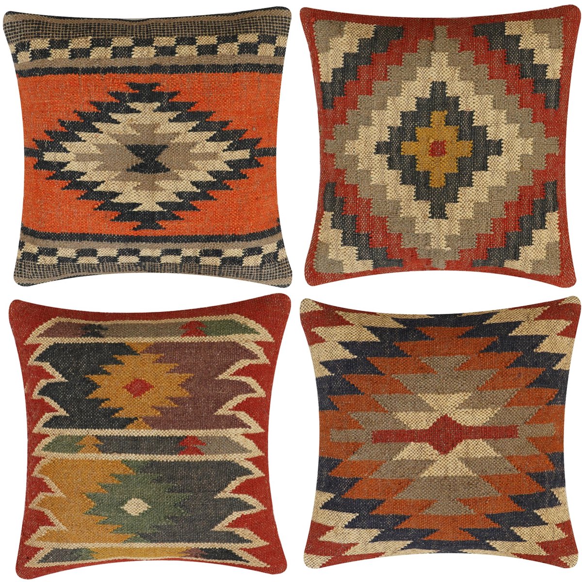 Vintage Kelim Kussenhoezen Indische Wol Jute Kussensloop Home Decor Kussenslopen Handgeweven Turkse Kussen Set van 4 Decoratieve Sierkussenhoezen