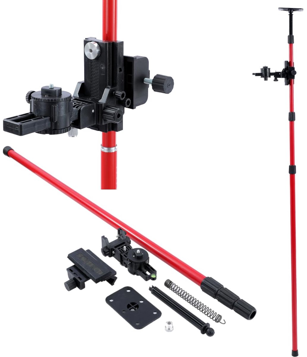 Telescopische Pole 115-300 cm Koolstofstaal uitschuifbare vloer tot plafond laserstaaf met houder en nylon tas, voor roterende kruislijnlasers snelle en flexibele positionering