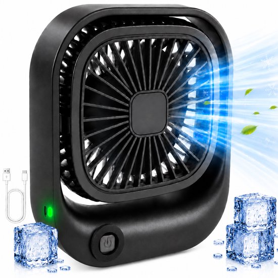 Draagbare Bureauventilator - Kleine USB-C Ventilator - Mini Tafel Ventilator 3 Standen - Lichtgewicht Mini Desk Fan - Compacte Kleine Oplaadbare Ventilator - voor Auto, Kantoor & Onderweg - Handventilator Oplaadbaar - Handwaaier - Zwart - Silvergear