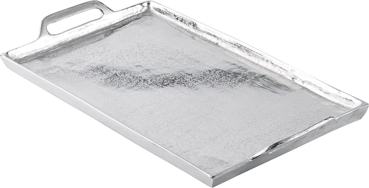 Dienblad serveerplank aluminium zilveren tafel luxe - dienblad met handvat van metaal - zilveren dienblad - decoratie - kerstdecoratie voor woonkamer, eetkamer of keuken - L 53 cm