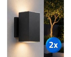 RexTech Solar wandlamp buiten ‘Sverre’ recht XL - Set van 2 stuks - Up down light - Warm wit licht (2700K) - 120 lumen - IP54 - Zwart