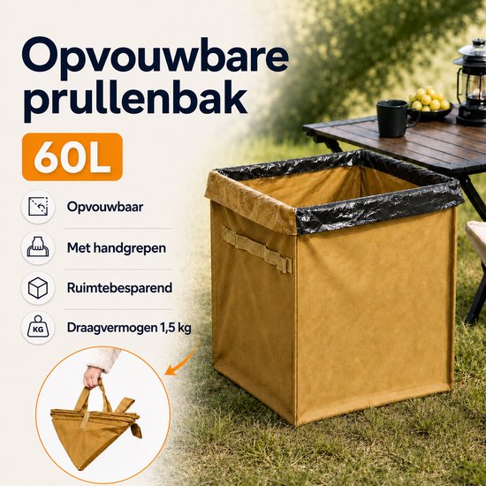 Sercano Opvouwbare Prullenbak 60L - Grote Afvalbak voor Auto, Camping, Tuinafval & Kofferbak - Waterdicht & Lekvrij - Inclusief 10 Vuilniszakken - Oxford-canvas - Geel van sercano — afbeelding 2