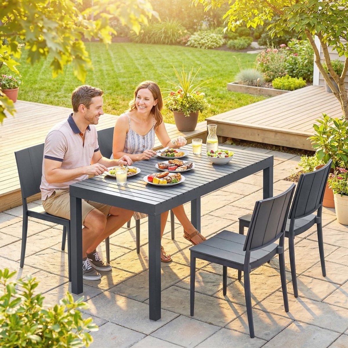 YYchan tuinset met eettafel voor buiten - 4 personen - grijs - 141,5 x 70,5 x 74,5 cm