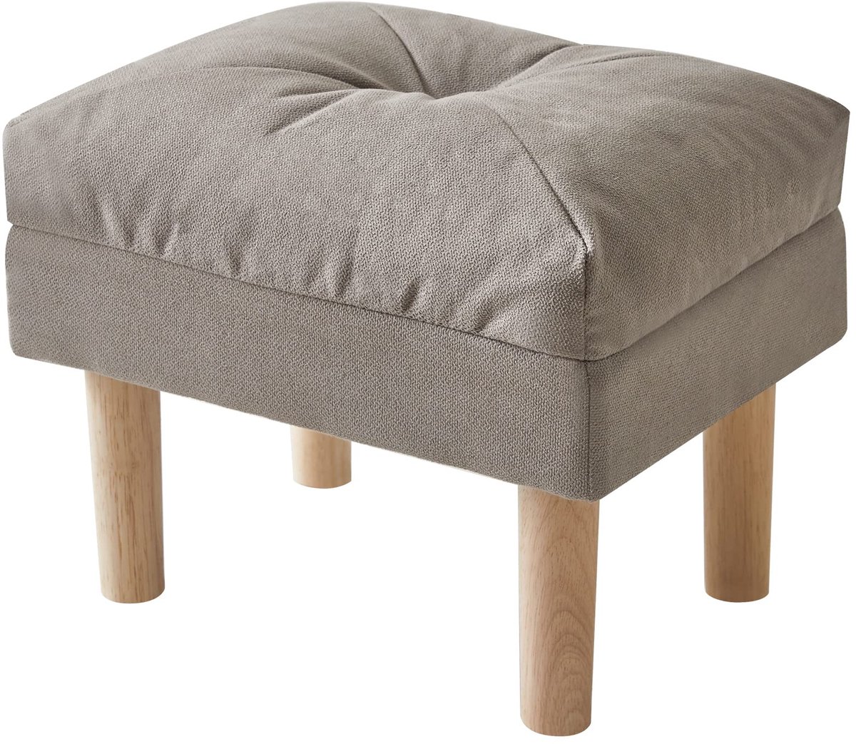 Kleine Ottomaanse Zitzak, Stoel met Gecapitonneerde Zitting van Spons, Voetsteun, Lage Houten Kruk voor Slaapkamer, Woonkamer, Entree, 40 × 29 × 32 cm, Grijs HBD023G