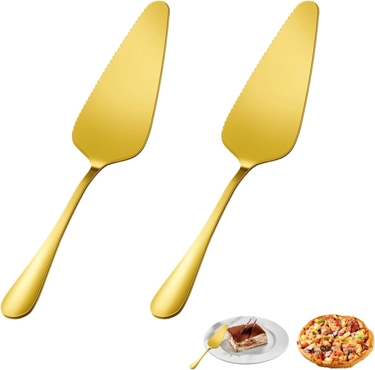 2 stuks taartschep van roestvrij staal, veelzijdige taartschep met mes als taartmes voor pizza, cake en lasagne, keukenschep, roestvrij staal, voor keuken, restaurant en feest (goud)