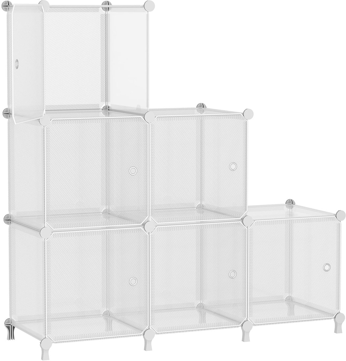Steekrek, 6 kubussen, opbergsysteem, combi-planken met deuren, plank, kubus, doe-het-zelf, multifunctioneel rek, modulair, voor woonkamer, slaapkamer, transparant ULPZ077