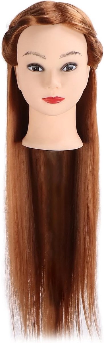 Mannequin Hoofd voor Haarstyling en Vlechten met Lichtbruin Haar en Make-up - Perfect voor Oefeningen in Schoonheidsscholen en Kappersopleidingen