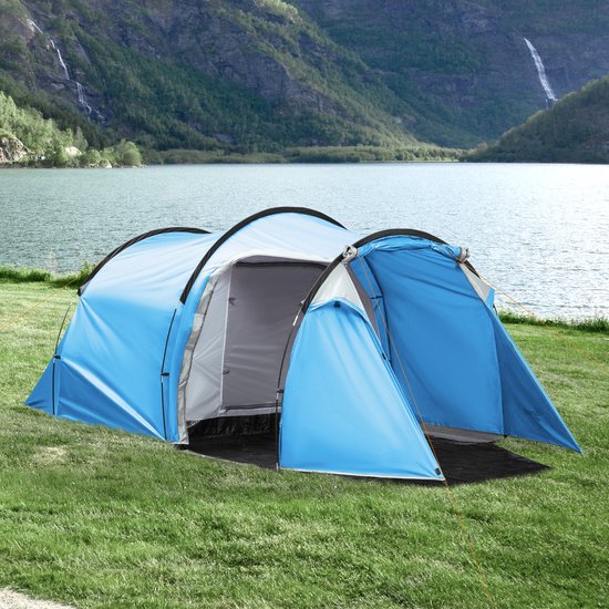 1 stuk - Tent - Tweepersoons snelopener - met lobby en slaapruimte - Waterdicht - 426 x 206 x 154 cm - Lichtblauw — afbeelding 2
