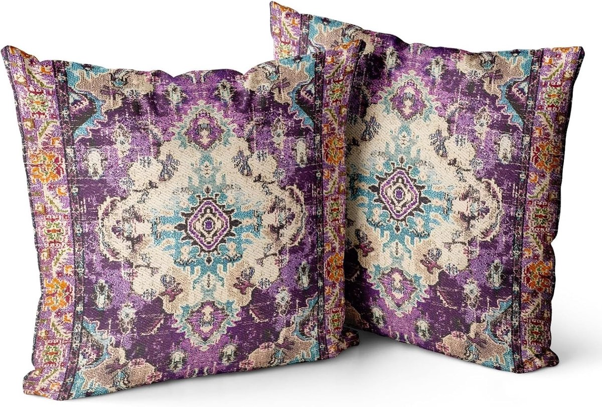 Bohemian Stijl Kussenhoezen 65x65cm - Decoratieve Vierkante Kussens voor Bank, Auto en Slaapkamer - Perfecte Buiten- en Binnenversiering (Paars)