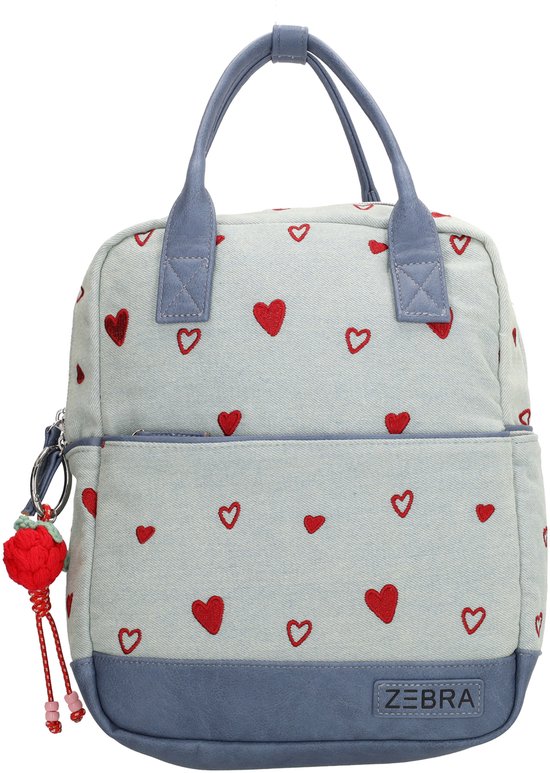 Zebra Trends Lola Rugzak - Kinderrugzak - Schooltas - Denim - Hartjes - Flessenhouder - Verstelbare Schouderbanden - Boekentas - School - Hartjes