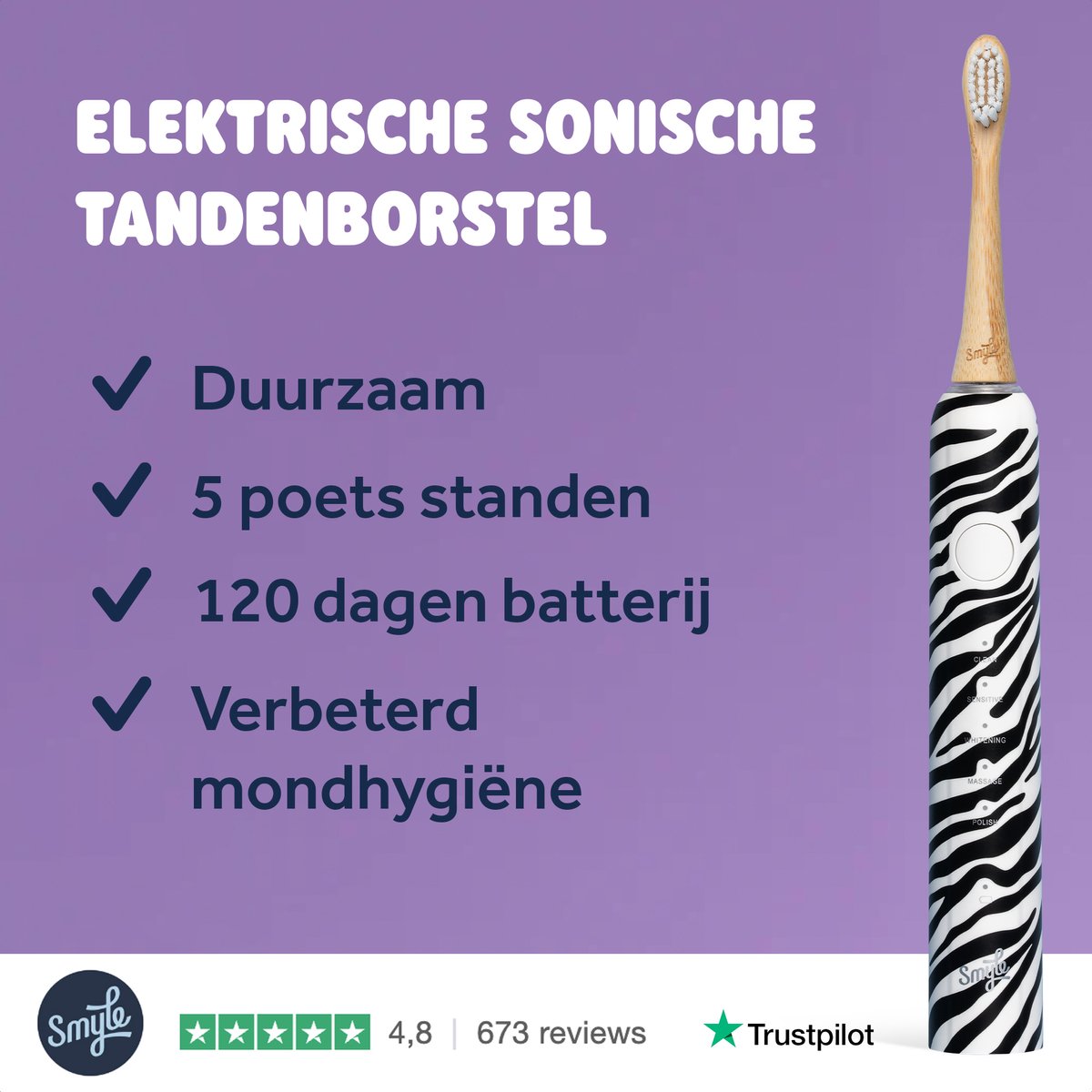 Elektrische Zebra Print Tandenborstel met USB-C Oplader - afbeelding 2