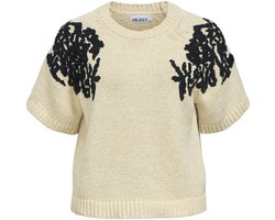 Object Trui Objkille S/s Re Knit Pullover 146 23049815 Macadamia/black Embr Dames Maat - XL