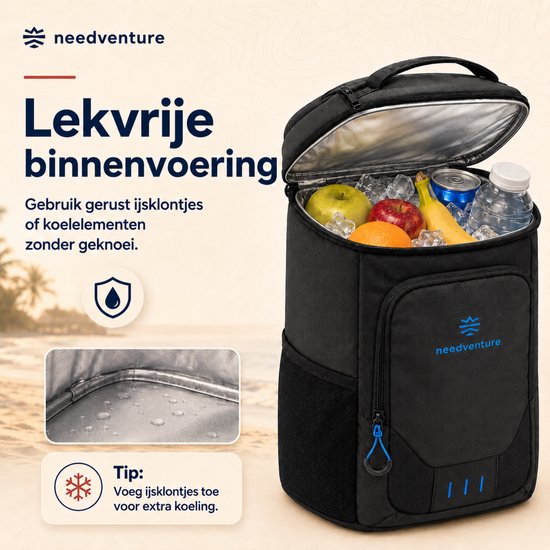 needventure® Koelrugtas - Koeltas - Lunchtas - Koelrugzak - Picknicktas - Backpack - 20L - Zwart van NEEDVENTURE® — afbeelding 3