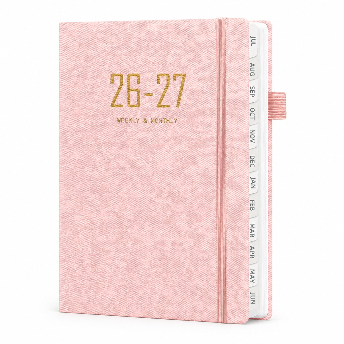 Agenda 2026-2027 - A5 Dagplanner -21*15.5cm - 2026 t/m2027 - Weekplanner met Uurindeling - Inclusief Kleurtabbladen en Penhouder - Hardcover Organizer voor Werk en Studie-Roze