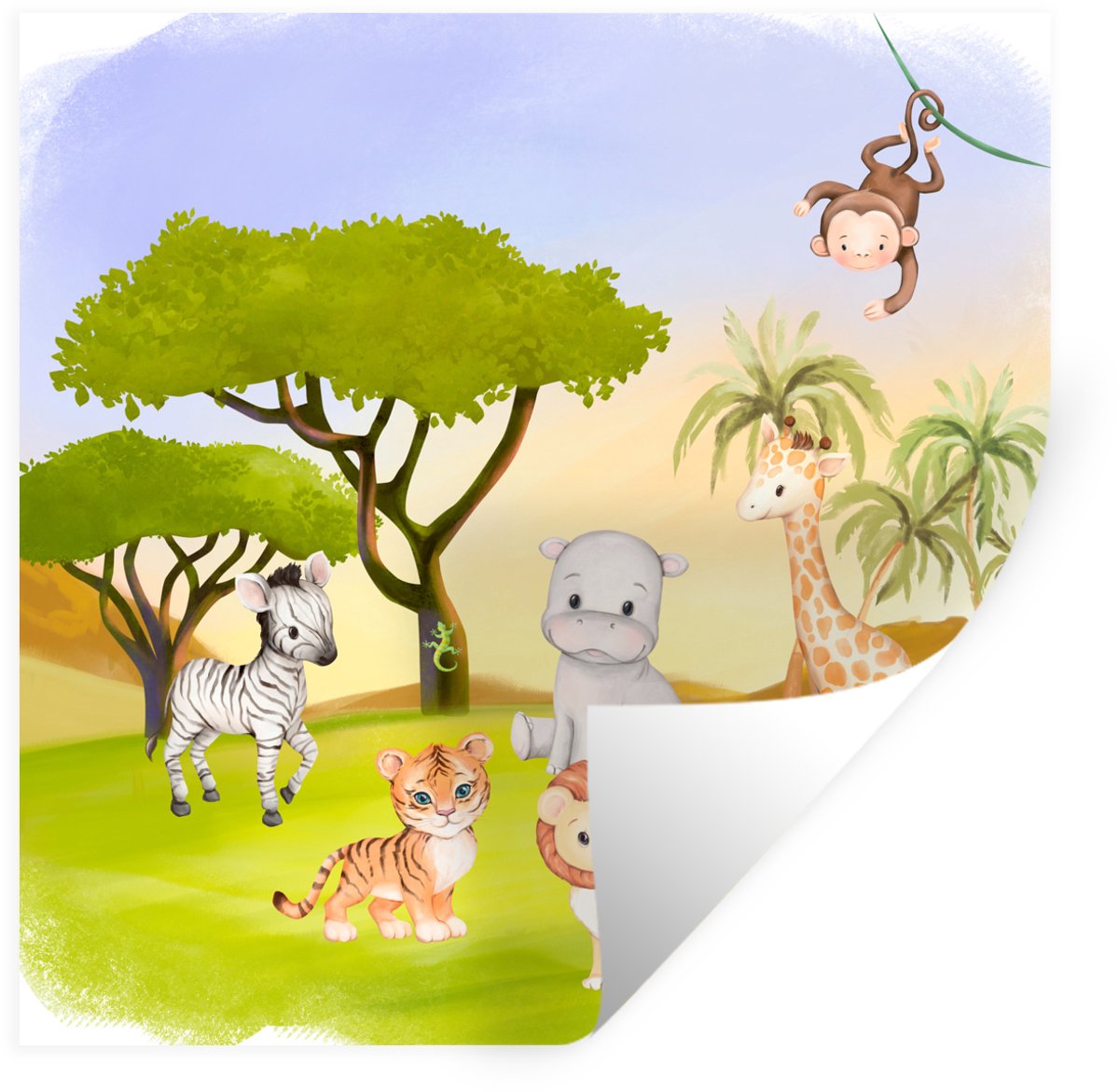 Muurstickers - Sticker Folie - Jungle - Dieren - Liaan - 30x30 cm - Plakfolie - Muursticke
