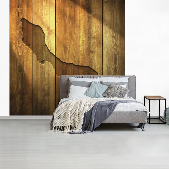 Papier peint photo peint vinyle - Une illustration de Curaçao sur un mur en bois largeur 240 cm x hauteur 240 cm - Tirage photo sur papier peint (disponible en 7 tailles)
