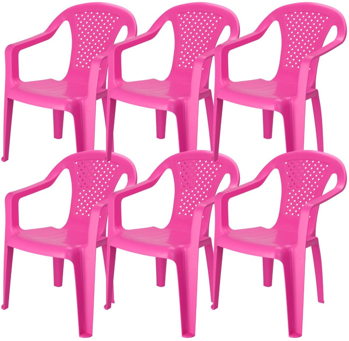 Pro Garden Stoeltjes voor kinderen - 6x - roze - 38 x 52 cm - voor binnen en buiten - kunststof - voor kinderen van 3 tot 7/8 jaar - stapelbaar
