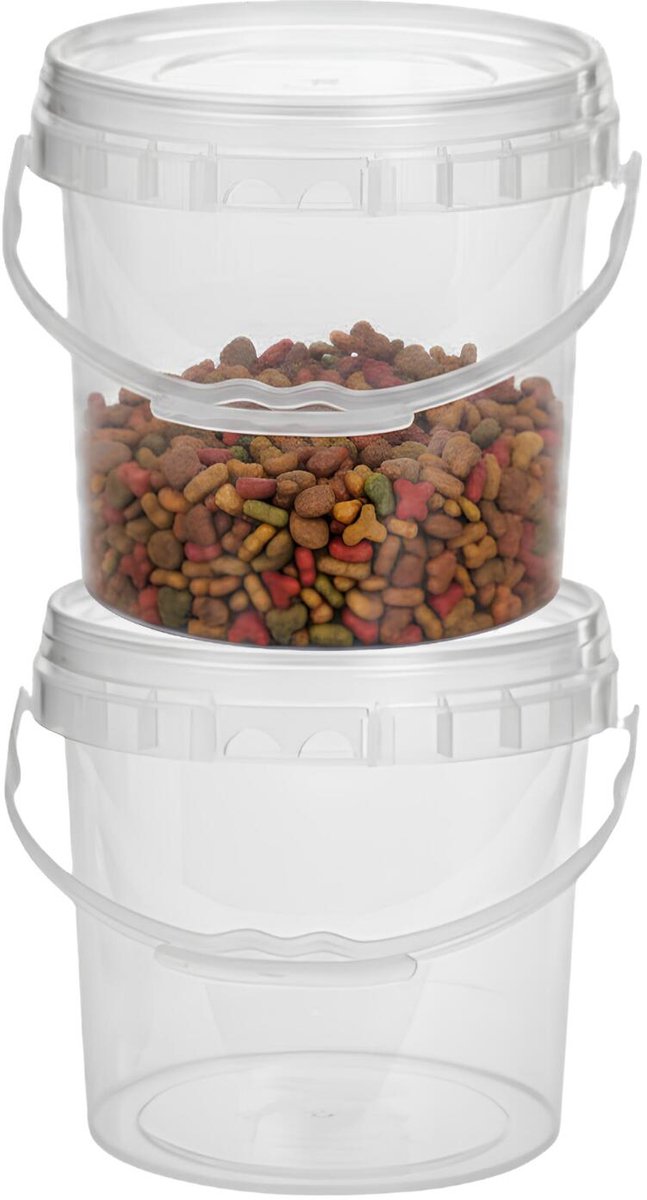 CM Opslag emmer/box met deksel en handvat - 2x - transparant - 2.1 liter - voedsel - dierenvoer - korrels - lege containers - wecken