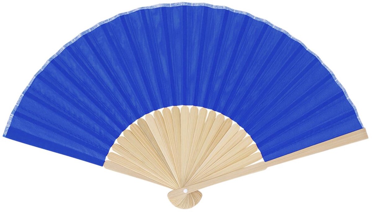Bellatio Design Spaanse handwaaier - blauw - bamboe/papier - 38 x 21 cm - spaanse waaier - festival waaier