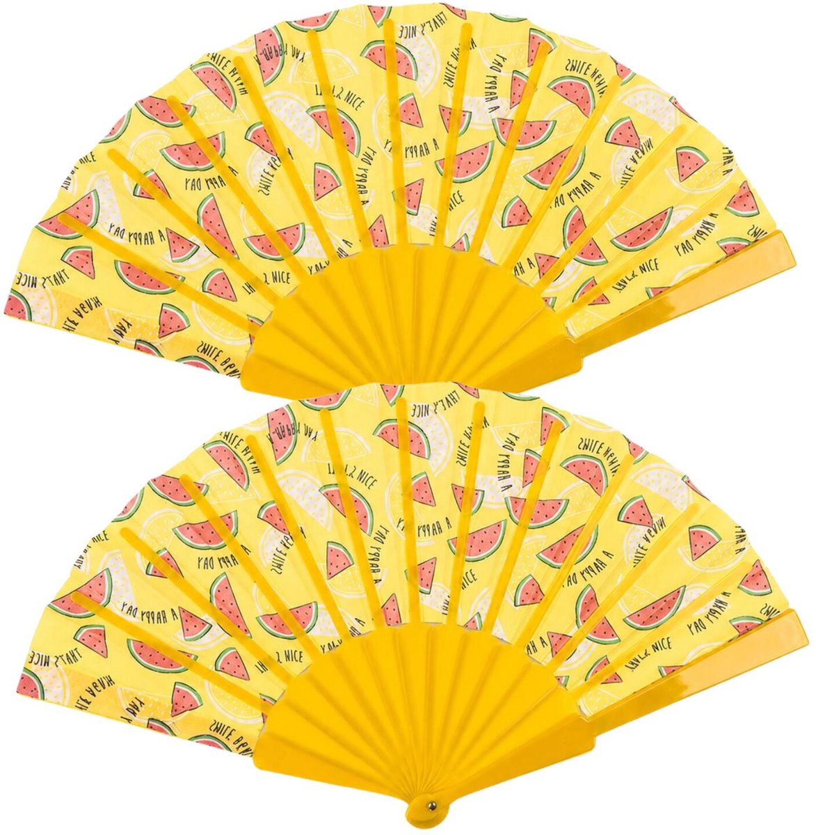 Spaanse hand waaier - 2x - Meloenen print - 23 cm - kunststof - Fruit thema