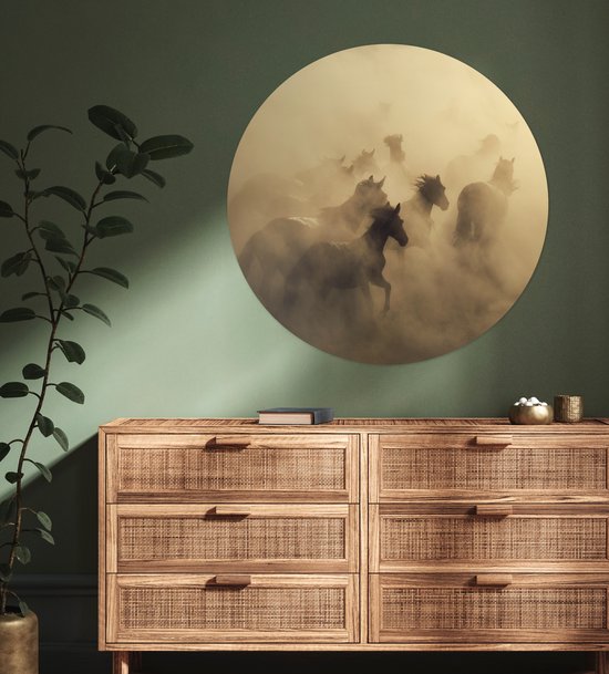Papier peint Cercle - Paarden - Sable - Groupe - 100x100 cm XXL