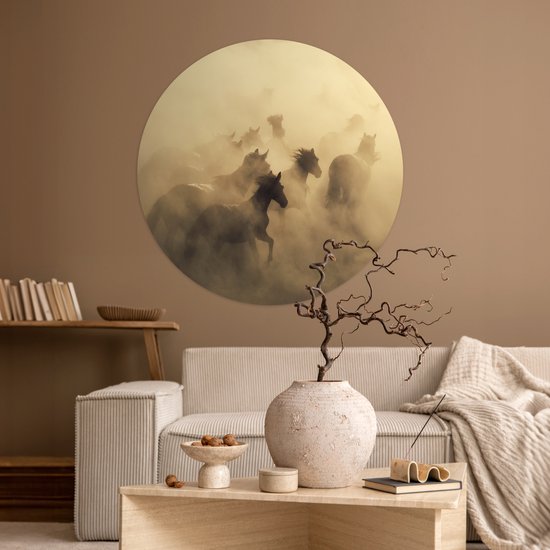 Papier peint Cercle - Paarden - Sable - Groupe - 100x100 cm XXL