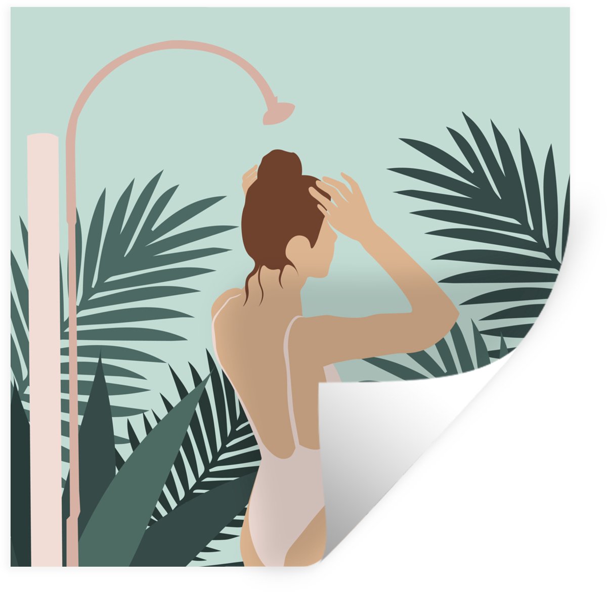 Muurstickers - Sticker Folie - Zomer - Vrouw - Bladeren - 50x50 cm - Plakfolie - Muurstick