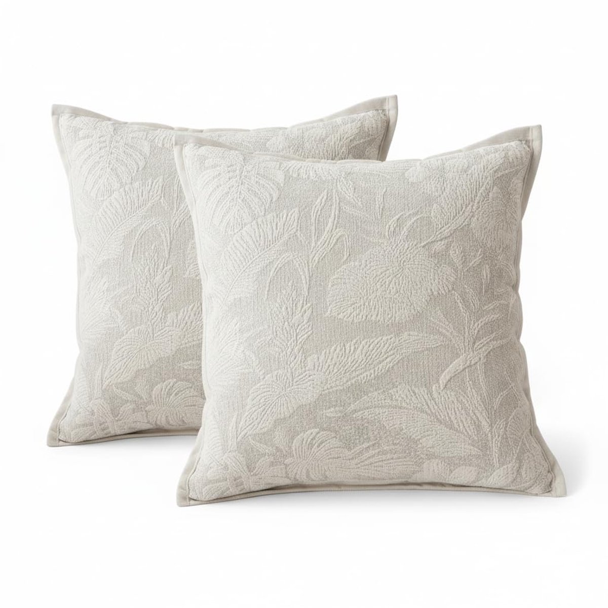 Set van 2 kussenslopen in chenille, moderne en minimalistische stijl, met blader- en bloemenpatroon, afmetingen 40 x 40 cm, luxe decoratie voor bank, slaapkamer, woonkamer, elegante accessoires