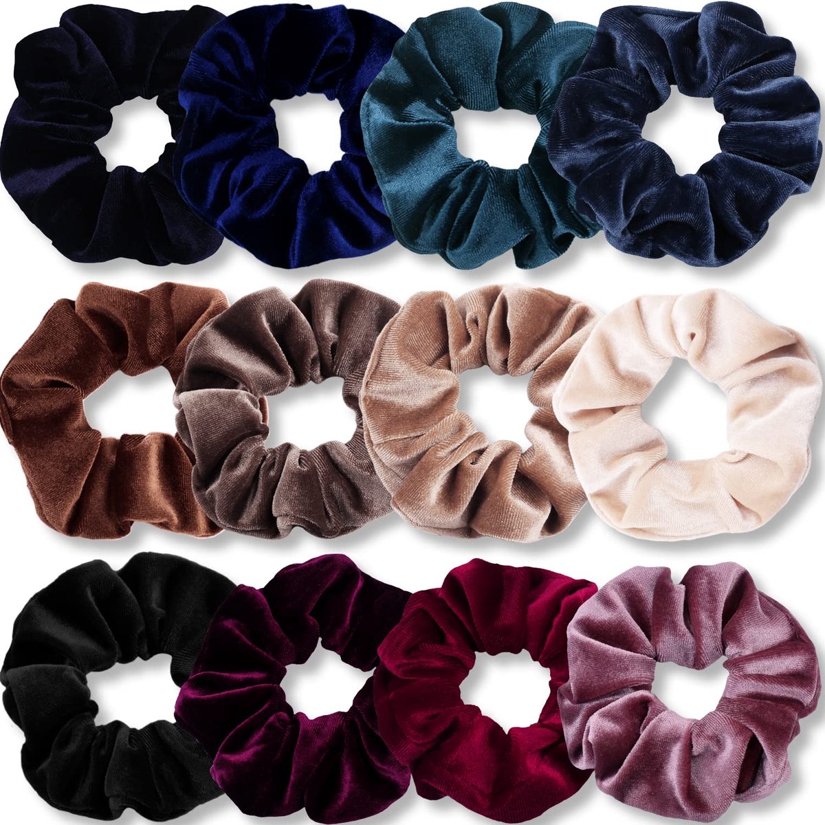 Scrunchies voor vrouwen, premium fluweel scrunchy voor haar, effen kleur elastische dikke banden, zachte touwen paardenstaart houder haaraccessoires, 12 stuks