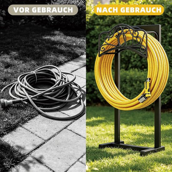 107,4 cm slanghouder, tuinslanghouder, afneembare metalen slanghouder, vrijstaand, met opbergmand, beweegbare tuinslanghouder, standaard voor tuin, gazon, buitenruimtes — afbeelding 5