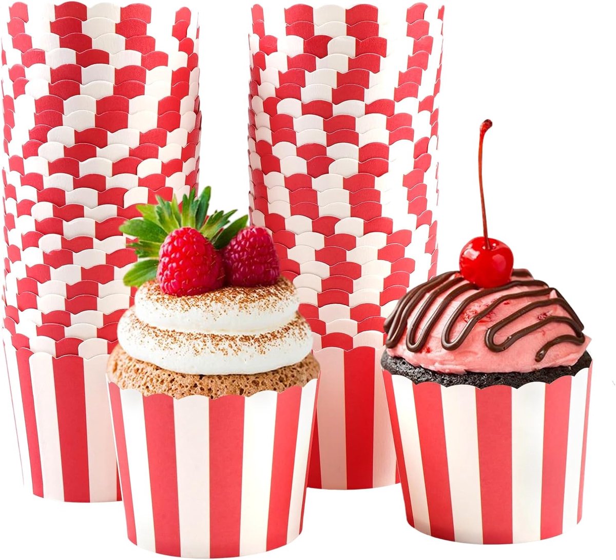 50 Stuks Muffin Papieren Vormpjes, Rode en Wit Cupcake-Wrappers, Cupcake Bakbeker, Papieren Muffinvormpjes, voor Verjaardagen, Bruiloften, Feesten, Taarten, Ijsjes, Desserts