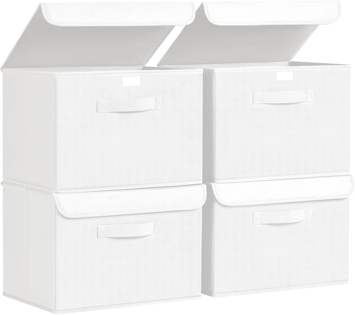 Opbergdozen met deksel, opvouwbare opbergkist met handvat, stoffen opbergmand, opbergdozen, kledingkast, organizer, vouwdoos voor kleding, 4 stuks, lichtwit