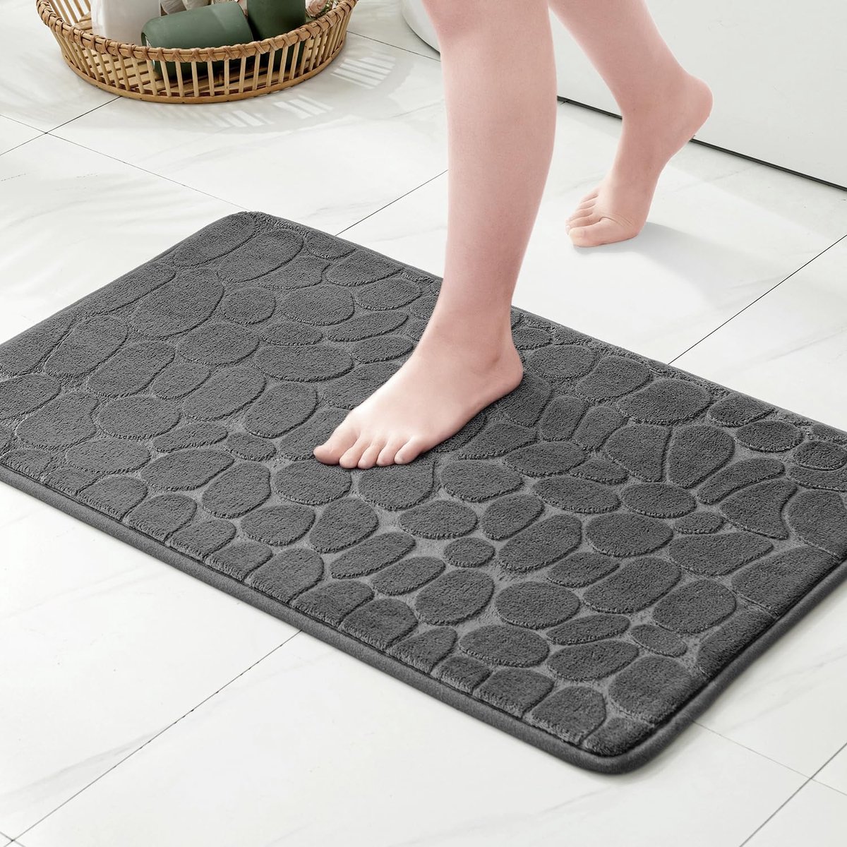1 Stuks Droogloopmat Badmat van Traagschuim Hydrofiel Kiezeltekening Superfijne Vezel Antislip Zacht voor Badkamer Badkuip Keuken 50x80 cm Donkergrijs