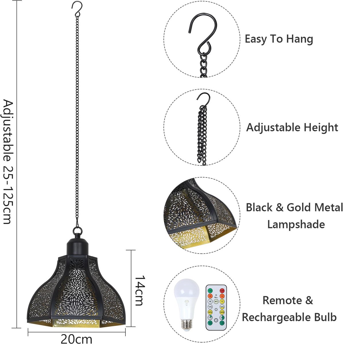 2 Stuks Oplaadbare Hanglamp voor Binnen, Buiten met Batterij, Zwarte Hanglamp zonder Stroomaansluiting, Buiten Tuinverlichting met Lamp & Afstandsbediening, Buitenlamp voor Terras, Balkon — cadeau in Cadeau-ideeën - foto 3