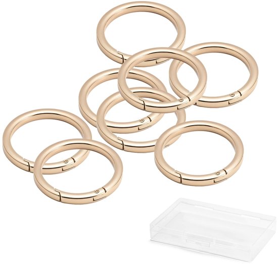 8 stuks Trigger Spring Gate O-ringen, metalen ronde veer split karabijnhaak clip voor sleutelhangers, sleutelhangers, handtas, portemonnee, portefeuilles, tassen, doe-het-zelf decoraties (goud — afbeelding 2