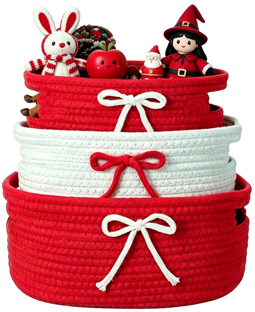 Manden, gevlochten mand met handvat, katoenen touw, opbergmand, stapelbare mand, gevlochten geschenkmanden voor decoratie, organisatie, opslag, gebruikt worden