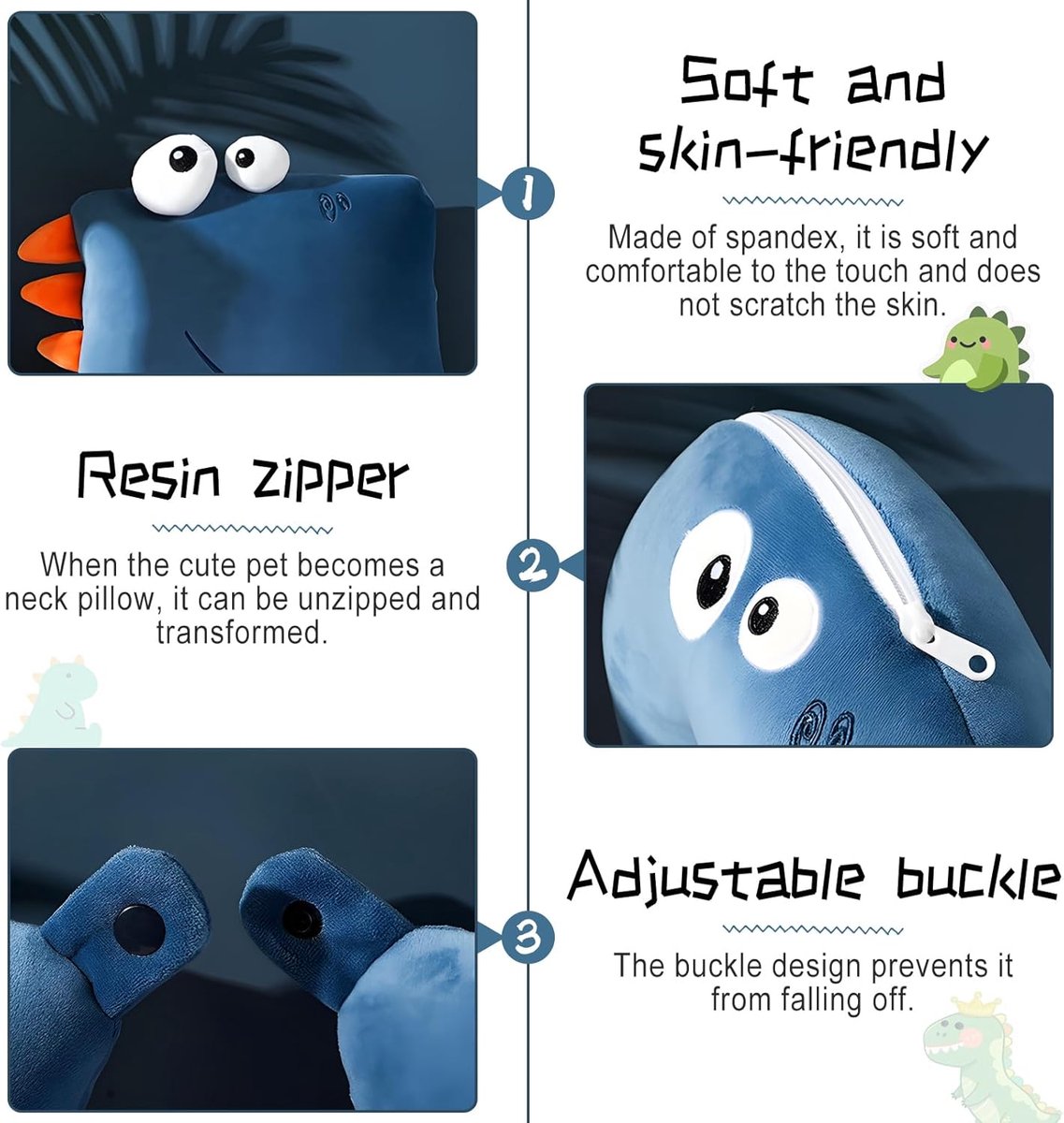 2-in-1 nekkussen, vliegtuig, reiskussen, blauw, dinosaurus, nekkussen, geschikt voor kinderen, jongens en meisjes, tieners, reiskussen vliegtuig