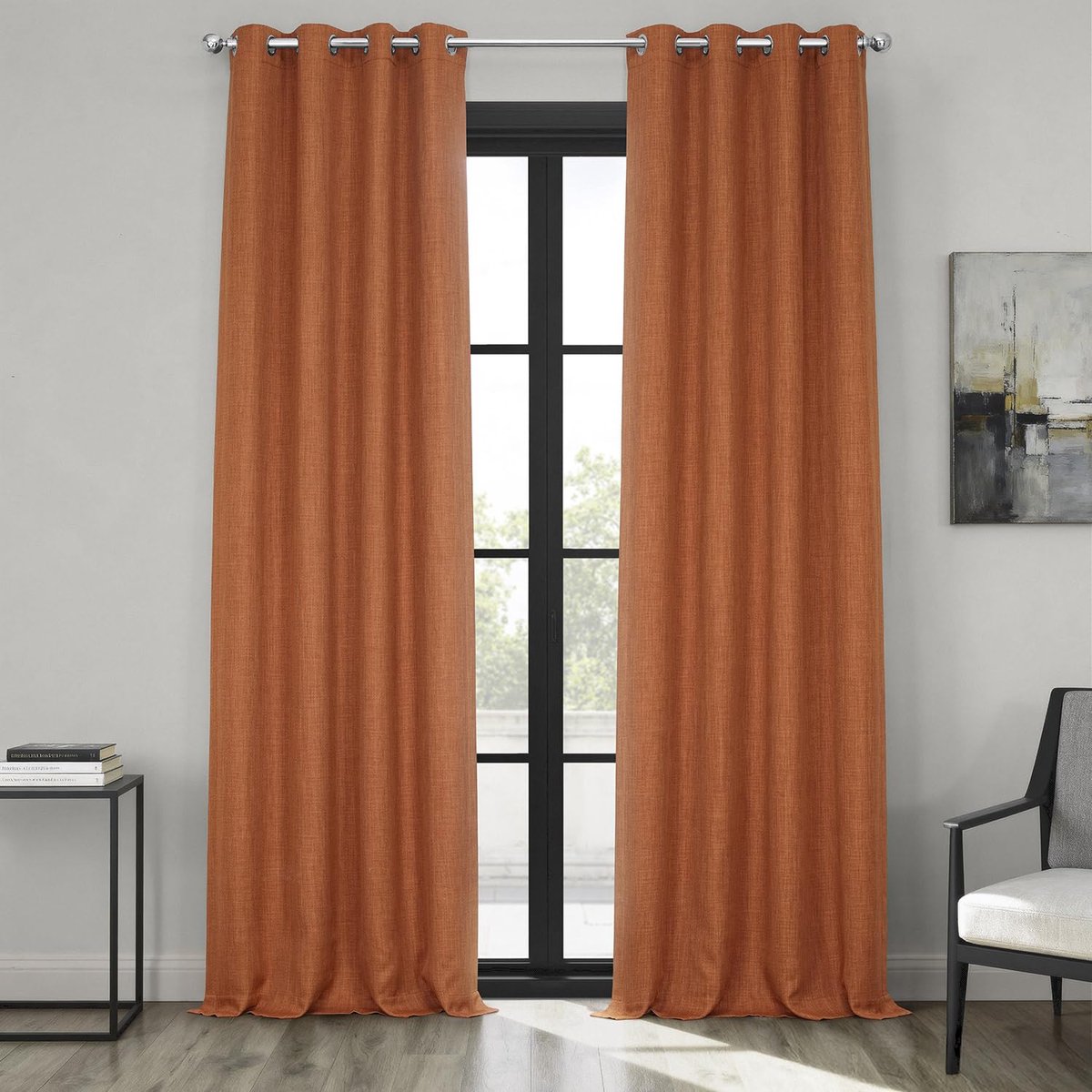 Half Price Drapes Doorvoertule linnen gordijnen 213 cm lange kamer verduisterende gordijnen voor slaapkamer en woonkamer (1 paneel), 50W x 84L, woestijn oranje