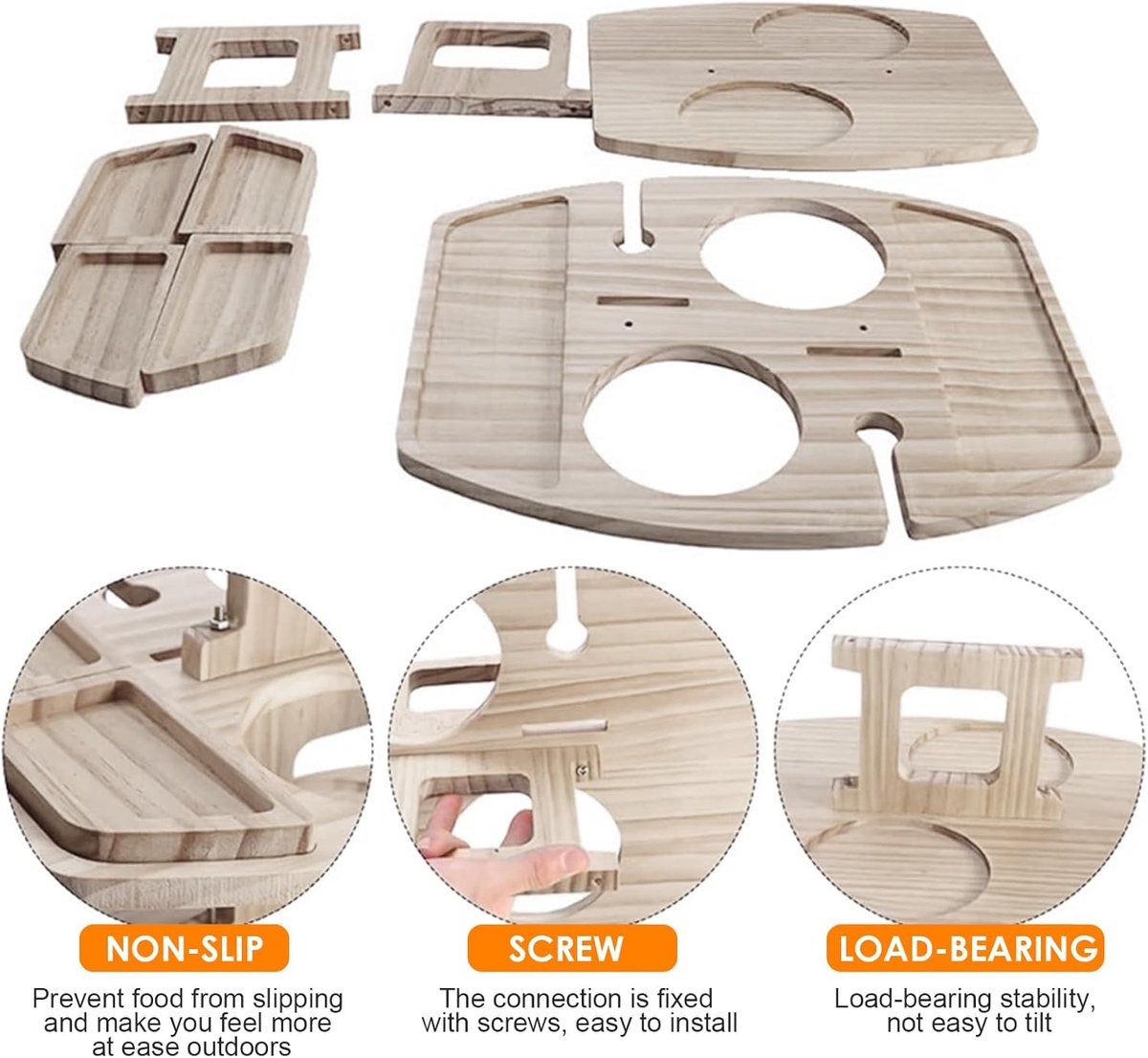 Picknick wijntafel, klaptabel voor picknick met houder voor rode wijnglas, houten mini snack dienblad, draagbare outdoor picknicktafel voor picknick, camping, strand — cadeau in Kookcadeaus - foto 7