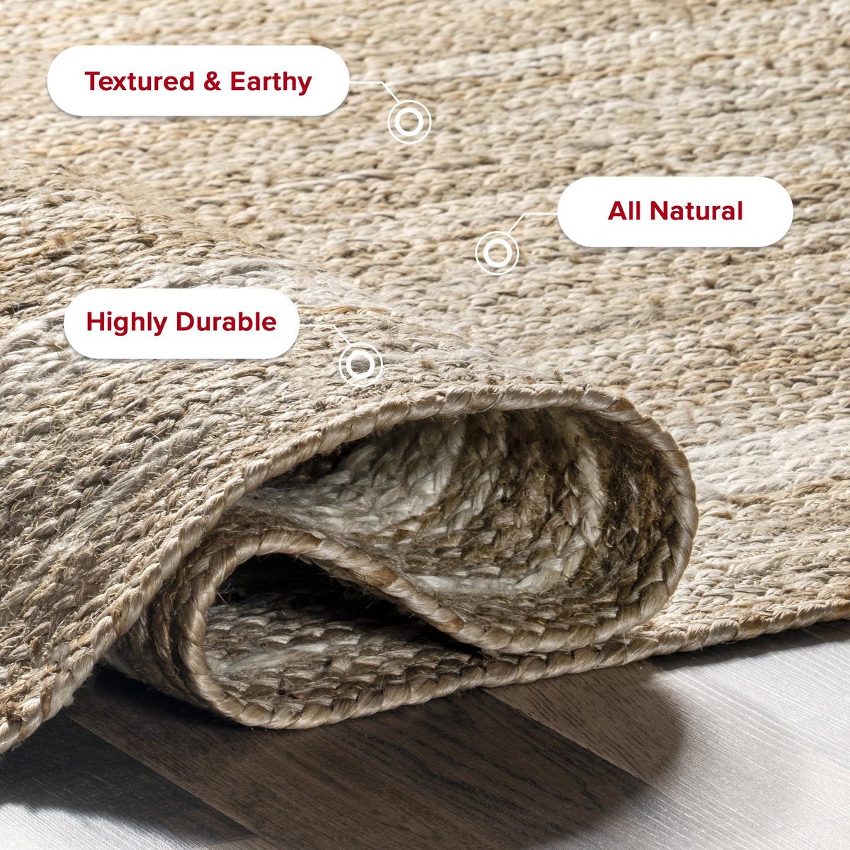nuLOOM Rikki Gevlochten Border Jute Tapijt, 4' x 6', gebroken wit