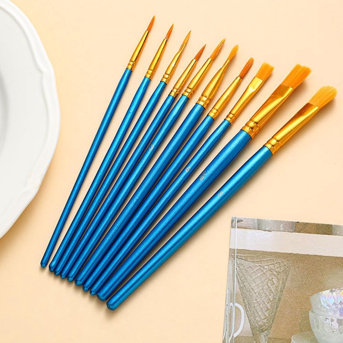 Set van 10 penselen om te schilderen, nylon kwast, acrylschilderkwast, penseel om te schilderen voor kinderen, acrylkwast, oliepenseel voor aquarel, gouache olieverfschilderij