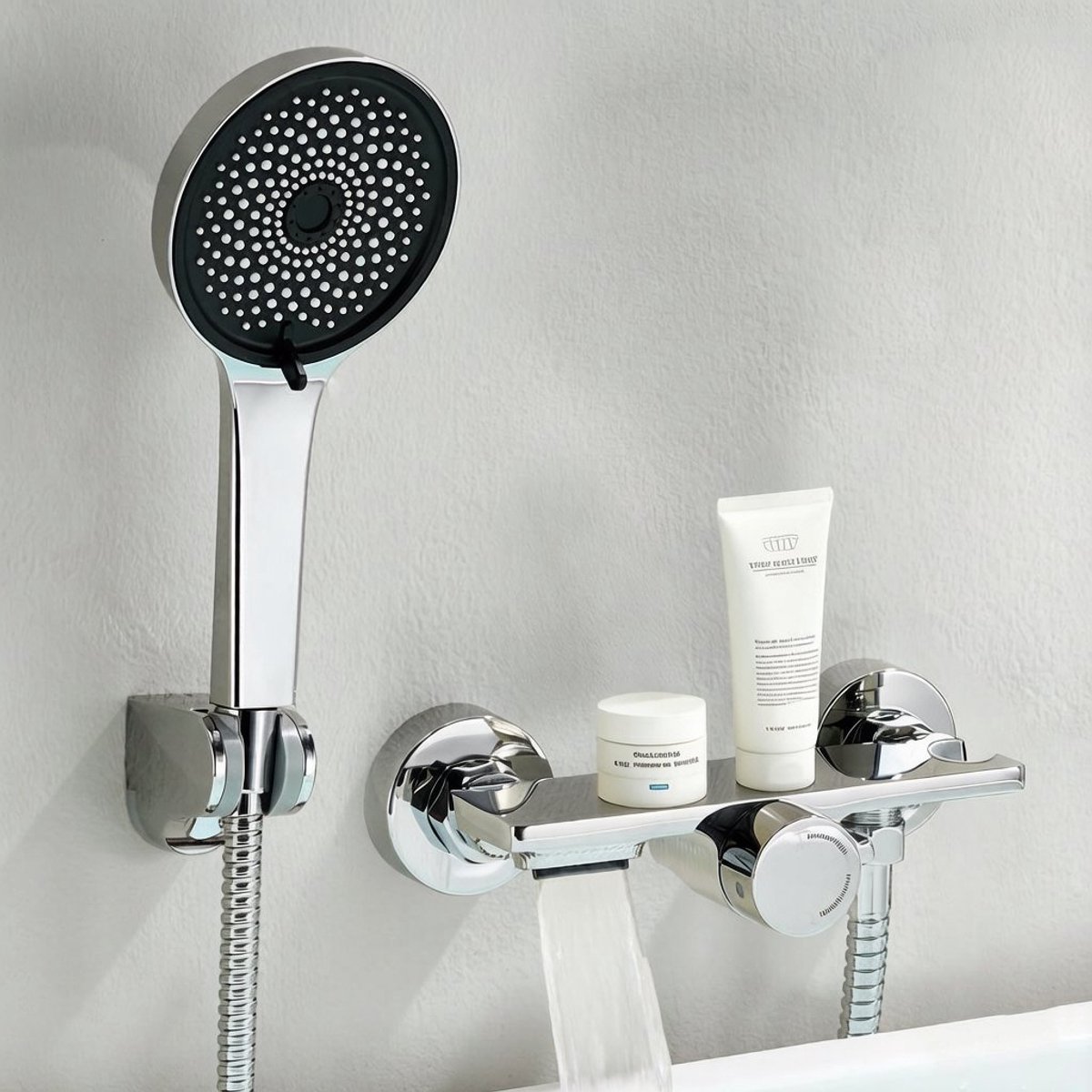 Auralum Max Opbouw Badkraan met Handdouche Complete Set - RVS - Watervalontwerp - 5 Functies Douchekop - Met plank - Waterbesparend - Chroom