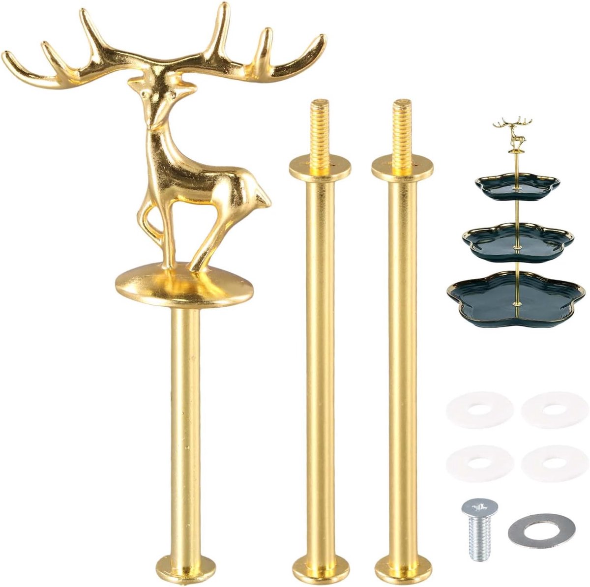 Bouwset met 3 verdiepingen, metalen stangen, taartstandaard voor bruiloft, verjaardag en feest, taarthouder met 2 tot 3 etages, stabiele taartdecoratie