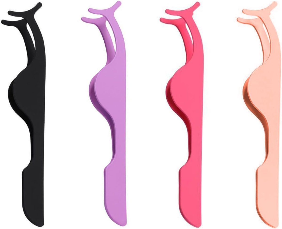 4 Stuks Wimperkrullers, Roestvrij Staal Wimper Pincet, Wenkbrauw Steken Aids, Cosmetica, Gebogen Wimperkrullers (Zwart, Rose Goud, Rose Rood, Paars).