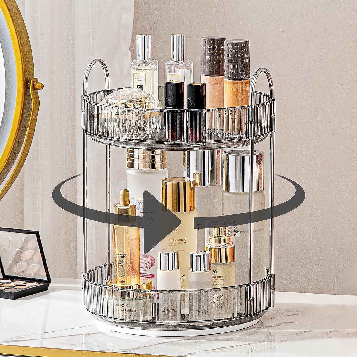 360 Graden Draaiende Makeup Organizer met 2 Niveaus, Acryl Cosmetica Opbergdoos voor Make-up, Parfum en Sieraden in de Slaapkamer of op de Dresser