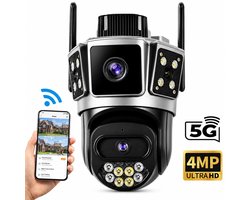 MrGoods – Beveiligingscamera Voor Buiten en Binnen – Buiten Camera met Nachtzicht – Dubbele Lens 6MP – 360° Dekking – Met 2.4G & 5G WiFi en APP – Bewegingsdetectie en alarm – Tweerichtingsgesprek – Camerabewaking