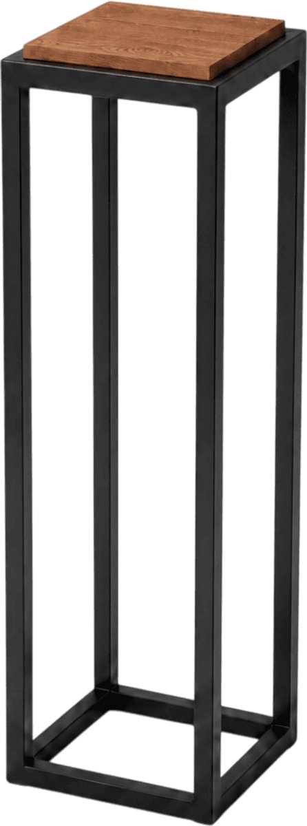 Madison 20 x 20 x 70cm Plantenstandaard – Hout en Zwart Staal – Handgemaakt – Plantentafel / Zuil