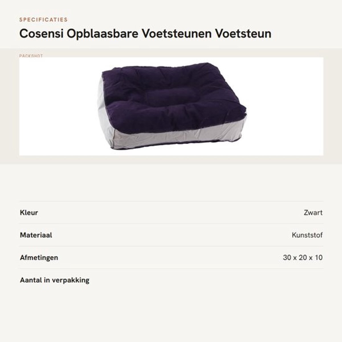 Vt products - Opblaasbare Voetsteunen - Voetsteun Kussen